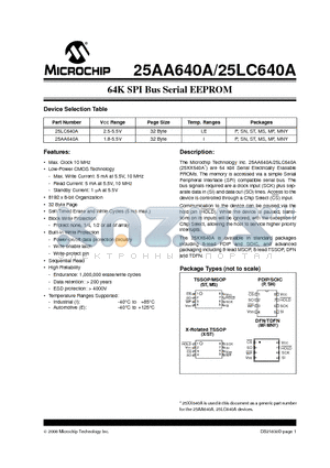 25LC640A-E/SN datasheet - 64K SPI Bus Serial EEPROM