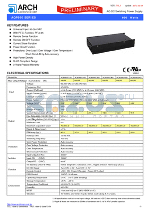 AQF600 datasheet - AC-DC Switching Power Supply