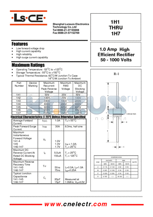 1H1 datasheet - 1.0 Amp High Efficient Rectifier 50-1000 Volts