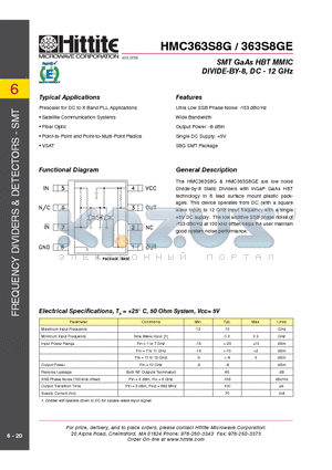 363S8GE datasheet - SMT GaAs HBT MMIC DIVIDE-BY-8, DC - 12 GHz