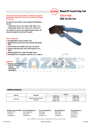 73415-4500 datasheet - Manual RF Coaxial Crimp Tool