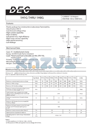 1H3G datasheet - CURRENT 1.0 Ampere VOLTAGE 50 to 1000 Volts