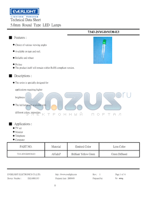 7343-2SYGD-S530-E3 datasheet - 5.0mm Round Type LED Lamps