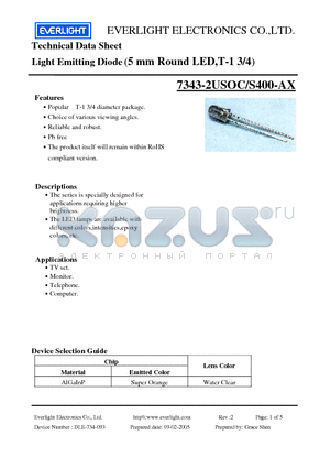 7343-2USOC datasheet - Light Emitting Diode (5 mm Round LED,T-1 3/4)