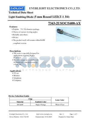 7343-2USOC-S400-AX datasheet - Light Emitting Diode (5 mm Round LED,T-1 3/4)
