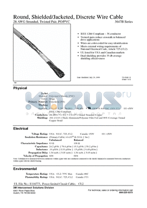 3647B/36 datasheet - Round, Shielded/Jacketed, Discrete Wire Cable