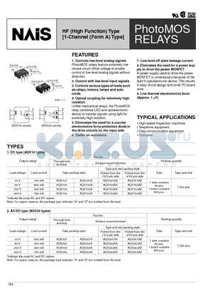 AQV101A datasheet - HF (High Function) Type [1-Channel (Form A) Type]