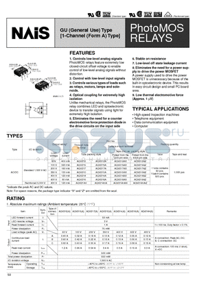 AQV210AX datasheet - GU (General Use) Type [1-Channel (Form A) Type]