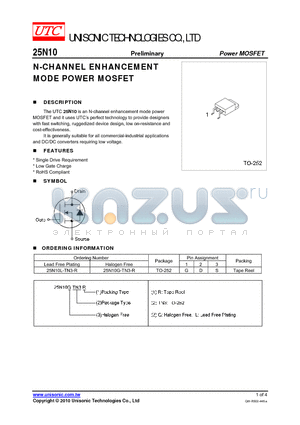 25N10G-TN3-R datasheet - N-CHANNEL ENHANCEMENT MODE POWER MOSFET