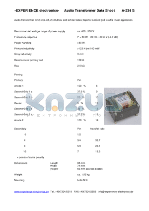 A-234S datasheet - Audio Transformer