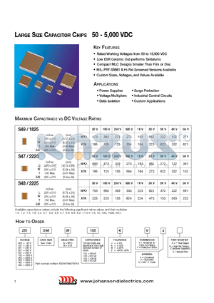 500S48W101JV4H datasheet - Large Size Capacitor Chips 50-5,000 VDC