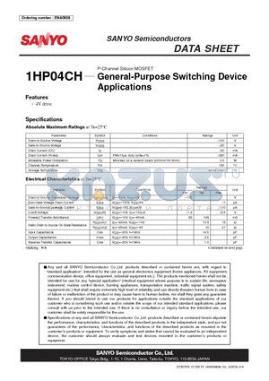 1HP04CH datasheet - P-Channel Silicon MOSFET General-Purpose Switching Device