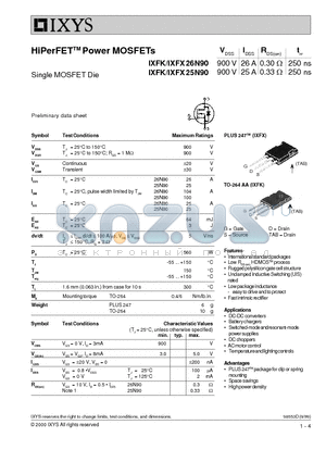 25N90 datasheet - HiPerFET Power MOSFETs