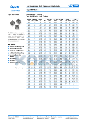 36501J8N7GTE datasheet - Low Inductance, High Frequency Chip Inductor