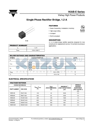 1KAB-E datasheet - Single Phase Rectifier Bridge, 1.2 A