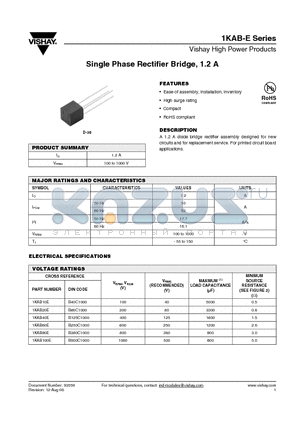 1KAB-E_12 datasheet - Single Phase Rectifier Bridge, 1.2 A