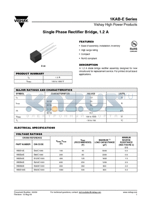 1KAB100E datasheet - Single Phase Rectifier Bridge, 1.2 A