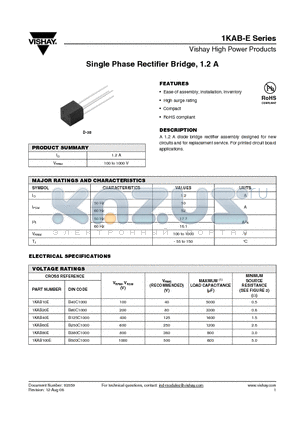 1KAB40E datasheet - Single Phase Rectifier Bridge, 1.2 A