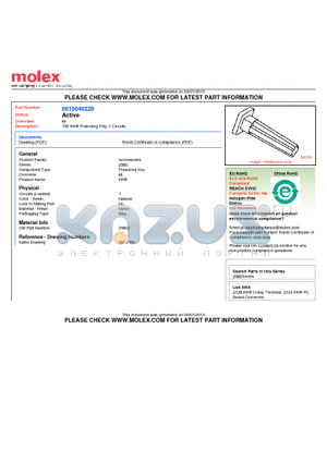 0015040220 datasheet - 156 KK^ Polarizing Peg, 2 Circuits