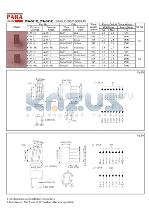 A-361Y datasheet - SINGLE DIGIT DISPLAY