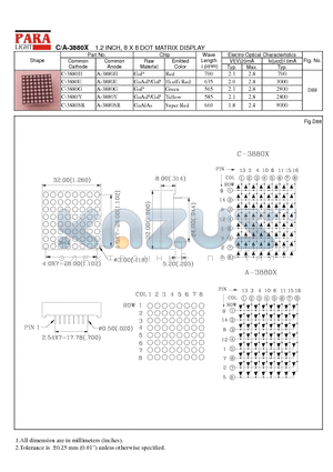 A-3880E datasheet - 1.2 INCH, 8 X 8 DOT MATRIX DISPLAY