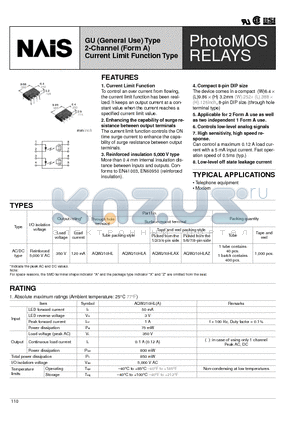 AQW210HLAZ datasheet - GU (General Use) Type 2-Channel (Form A) Current Limit Function Type