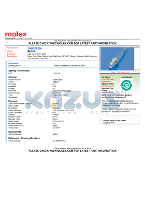 36503 datasheet - Strain Relief Wide Range Dust Tight Grip, 1/2