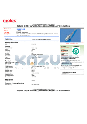 36505 datasheet - Strain Relief Wide Range Dust Tight Grip, 1/2