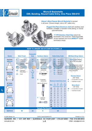 500T010E15E04 datasheet - Micro-D Backshells EMI, Banding, Round Cable Entry, One Piece