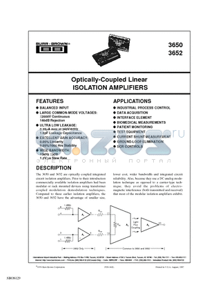 3650KG datasheet - Optically-Coupled Linear ISOLATION AMPLIFIERS