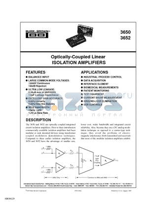 3650MGHG datasheet - Optically-Coupled Linear ISOLATION AMPLIFIERS