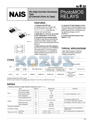 AQW254A datasheet - PhotoMOS RELAYS