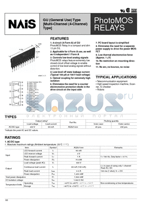 AQX21444 datasheet - PhotoMOS RELAYS
