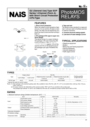 AQY210KSZ datasheet - PhotoMOS RELAYS