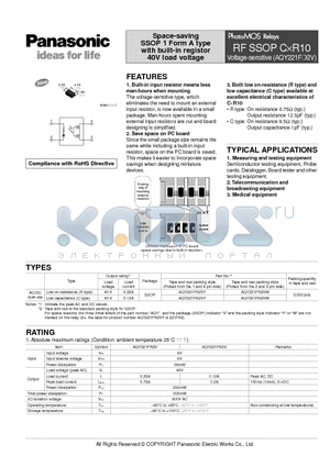AQY221FN2VW datasheet - Space-saving SSOP 1 Form A type with built-in registor 40V load voltage