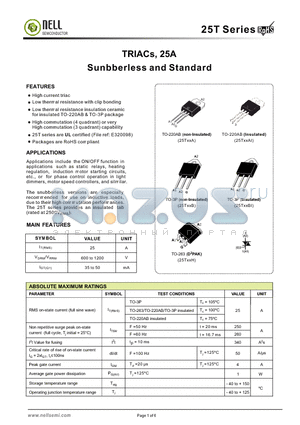 25T06AB datasheet - TRIACs, 25A Sunbberless and Standard