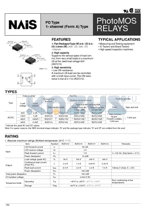 AQY272AZ datasheet - PD Type 1- channel (Form A) Type
