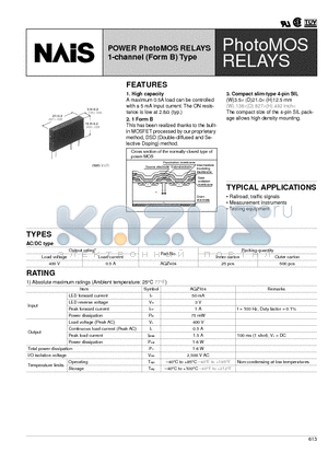 AQZ404 datasheet - POWER PhotoMOS RELAYS 1-channel(Form B)Type