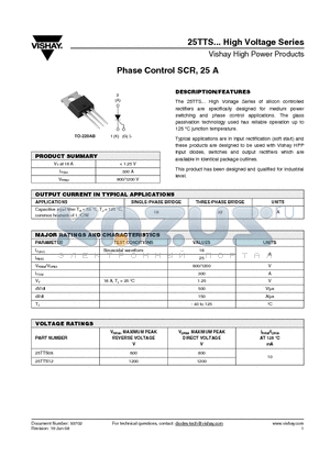 25TTS08 datasheet - Phase Control SCR, 25 A
