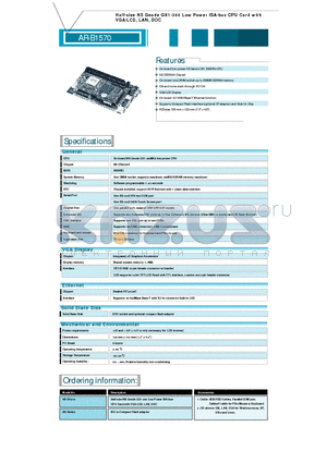 AR-B1570 datasheet - Half-size NS Geode GX1-300 Low Power ISA-bus CPU Card with VGA/LCD, LAN, DOC