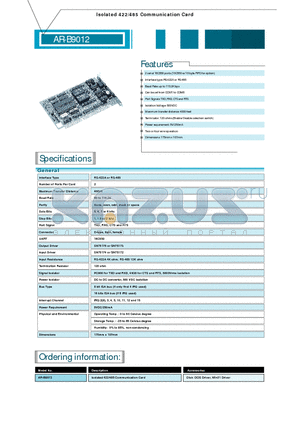 AR-B9012 datasheet - Isolated 422/485 Communication Card