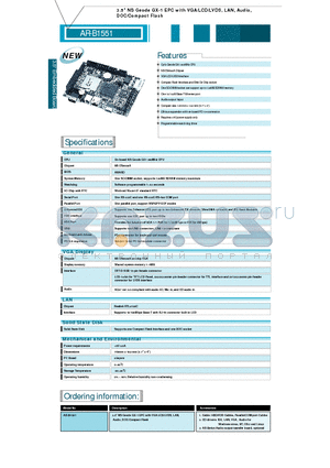 AR-B1551 datasheet - 3.5 NS Geode GX-1 EPC with VGA/LCD/LVDS, LAN, Audio, DOC/Compact Flash