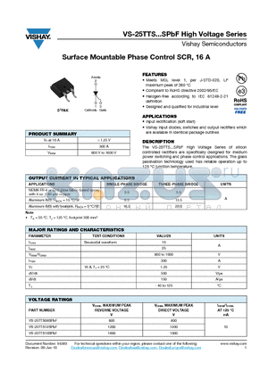 25TTS10STRRPBF datasheet - Surface Mountable Phase Control SCR, 16 A