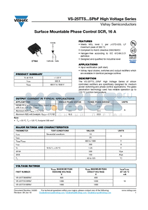 25TTS12SPBF datasheet - Surface Mountable Phase Control SCR, 16 A