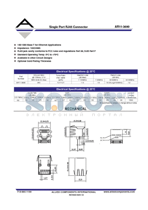 AR11-3690 datasheet - Single Port RJ45 Connector
