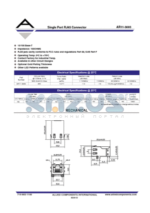 AR11-3693 datasheet - Single Port RJ45 Connector