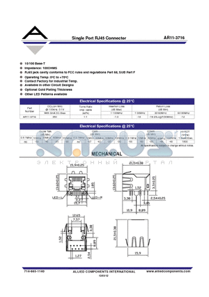 AR11-3716 datasheet - Single Port RJ45 Connector