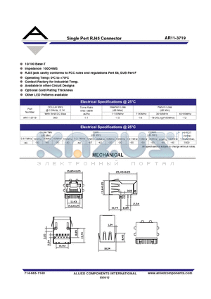 AR11-3719 datasheet - Single Port RJ45 Connector