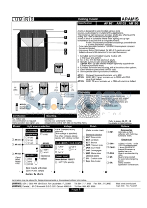 AR103 datasheet - Ceiling mount