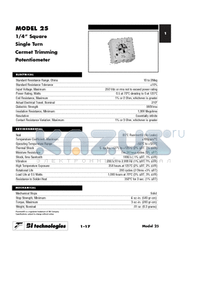 25UR10KLF datasheet - 1/4 Square Single Turn Cermet Trimming Potentiometer